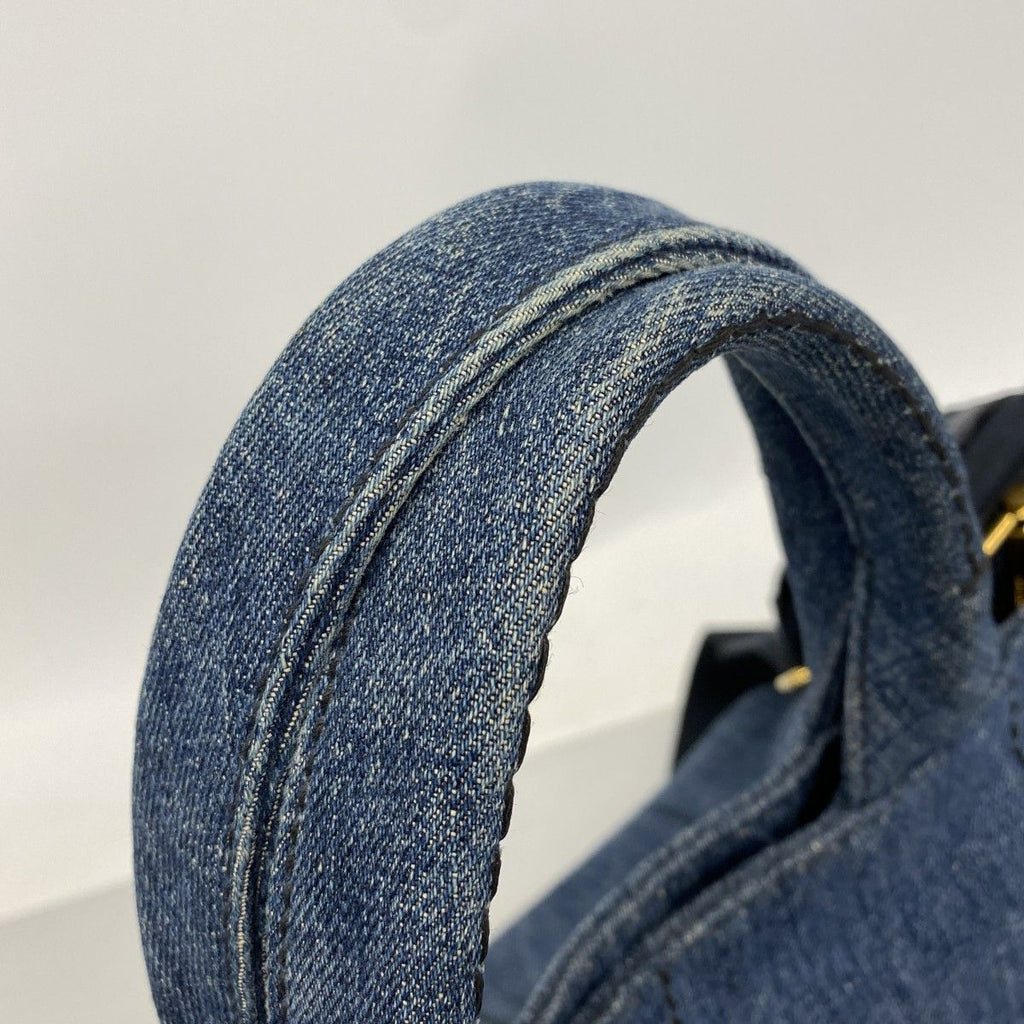 Prada Handbag Canapa Denim Navy Gold 2-Way — view 8