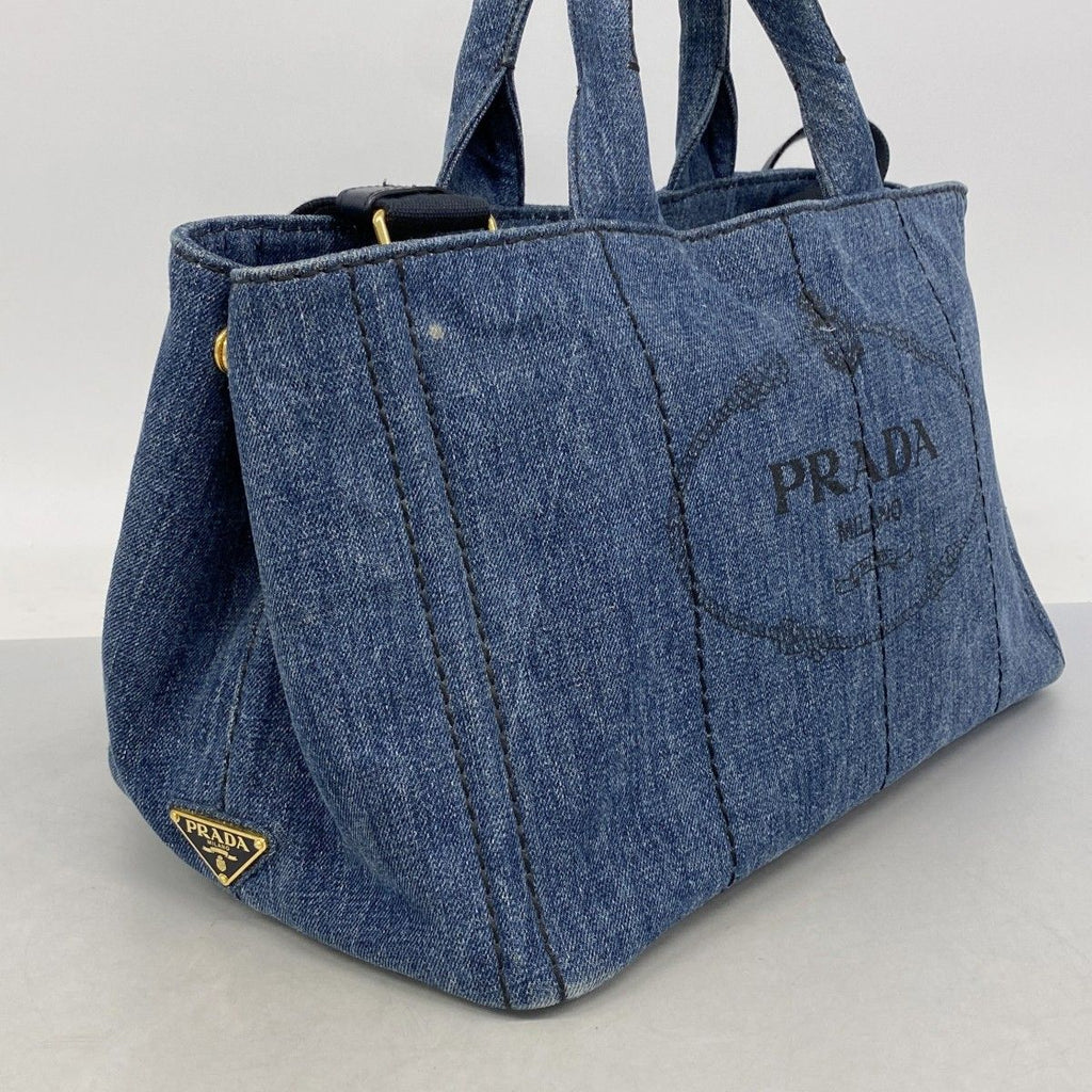 Prada Handbag Canapa Denim Navy Gold 2-Way — view 2