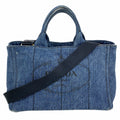 Prada Handbag Canapa Denim Navy Gold 2-Way