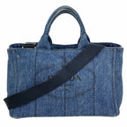 Prada Handbag Canapa Denim Navy Gold 2-Way
