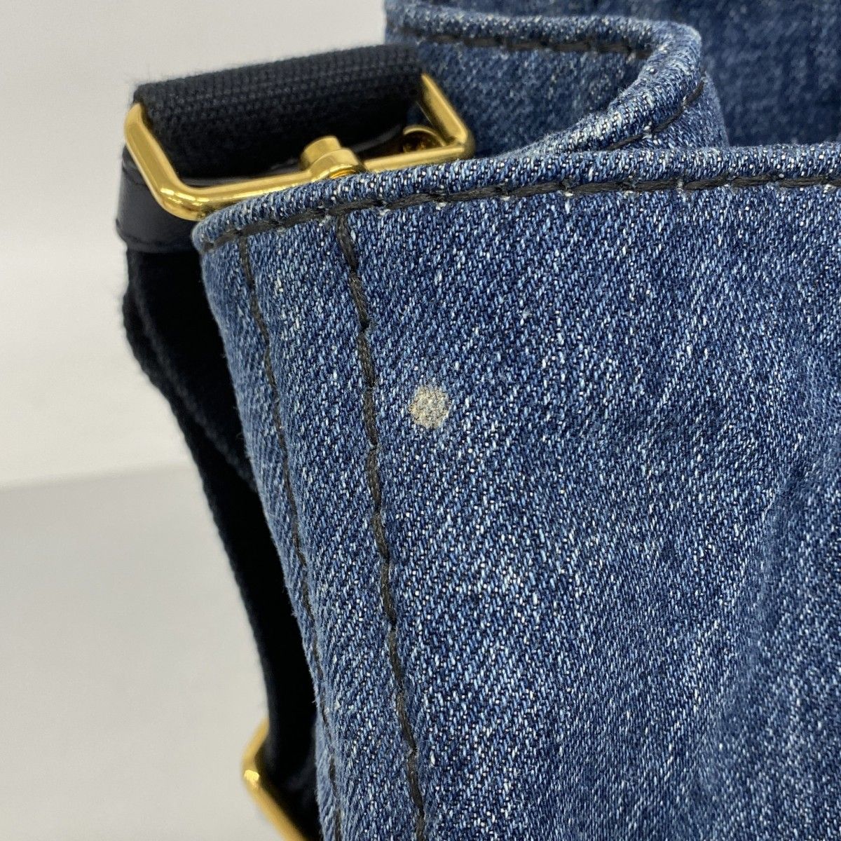 Prada Handbag Canapa Denim Navy Gold 2-Way — view 9