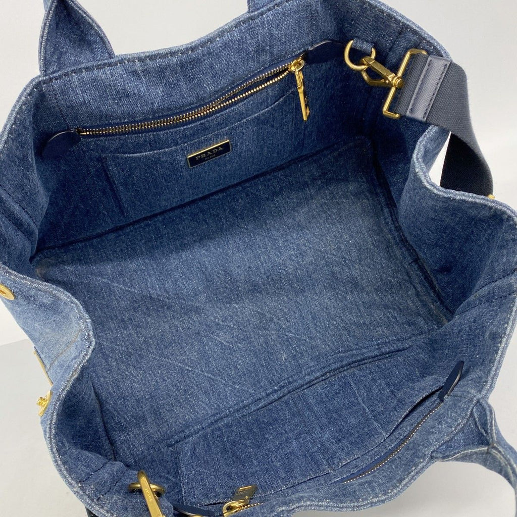 Prada Handbag Canapa Denim Navy Gold 2-Way — view 4