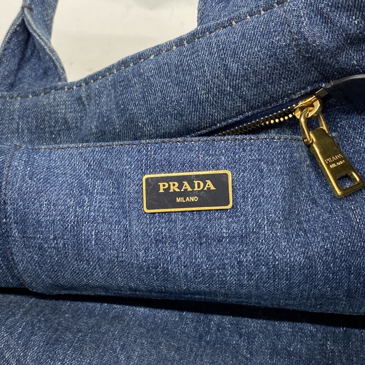 Prada Handbag Canapa Denim Navy Gold 2-Way — view 5
