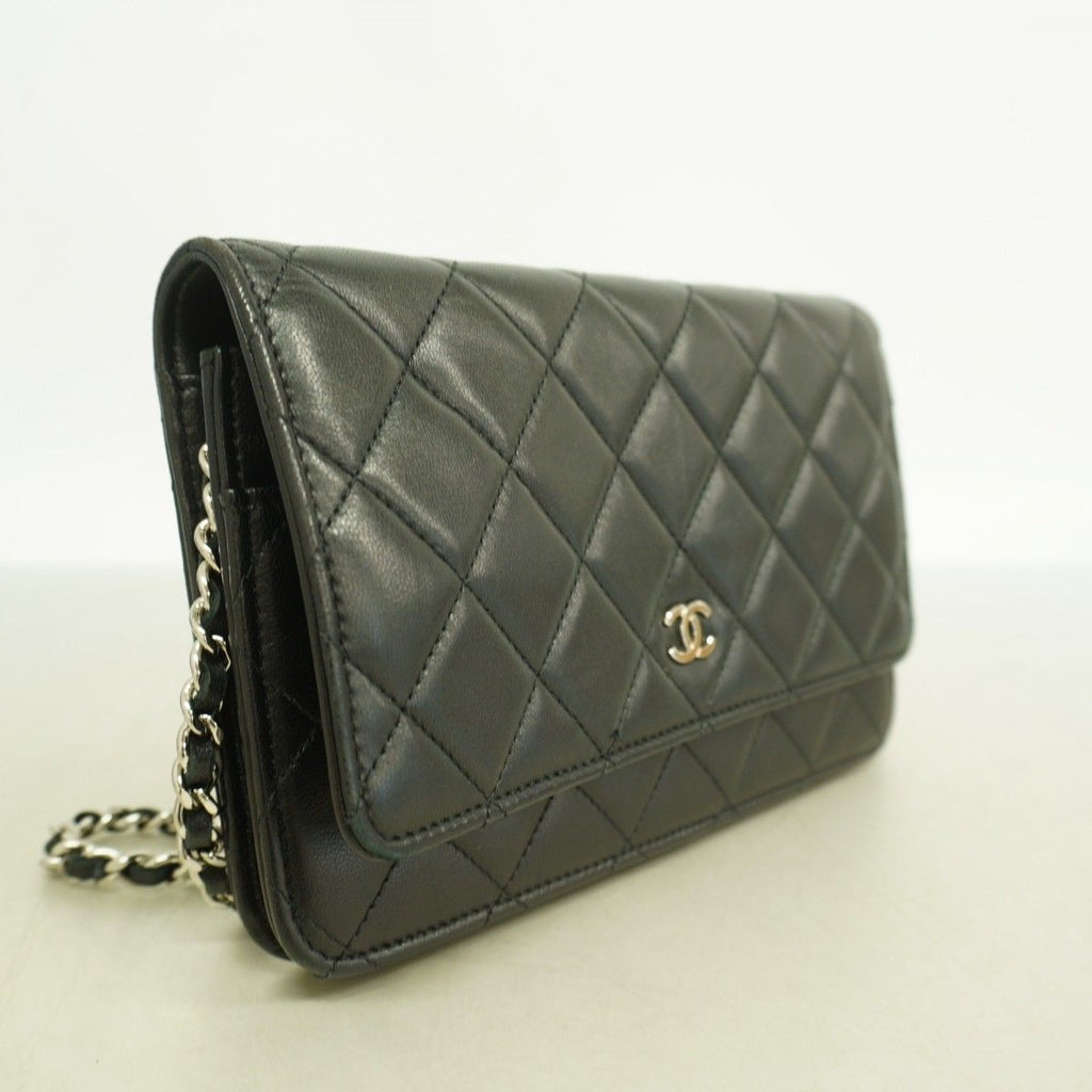 Chanel Shoulder Wallet Quilted Lambskin Black Silver — view 2