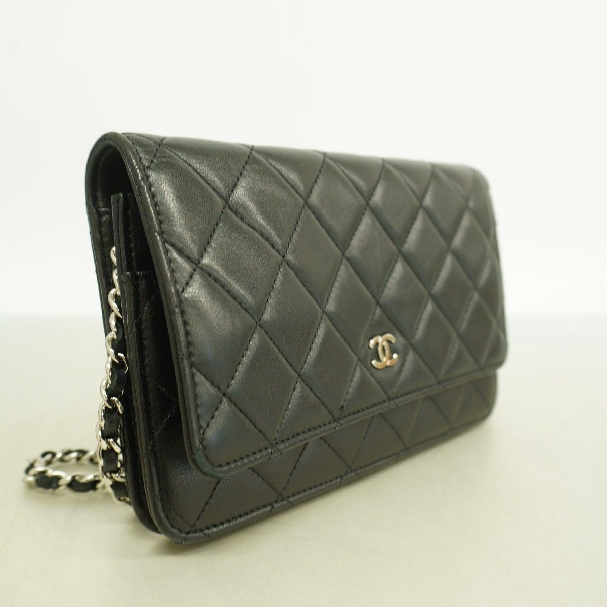 Chanel Shoulder Wallet Quilted Lambskin Black Silver — view 2
