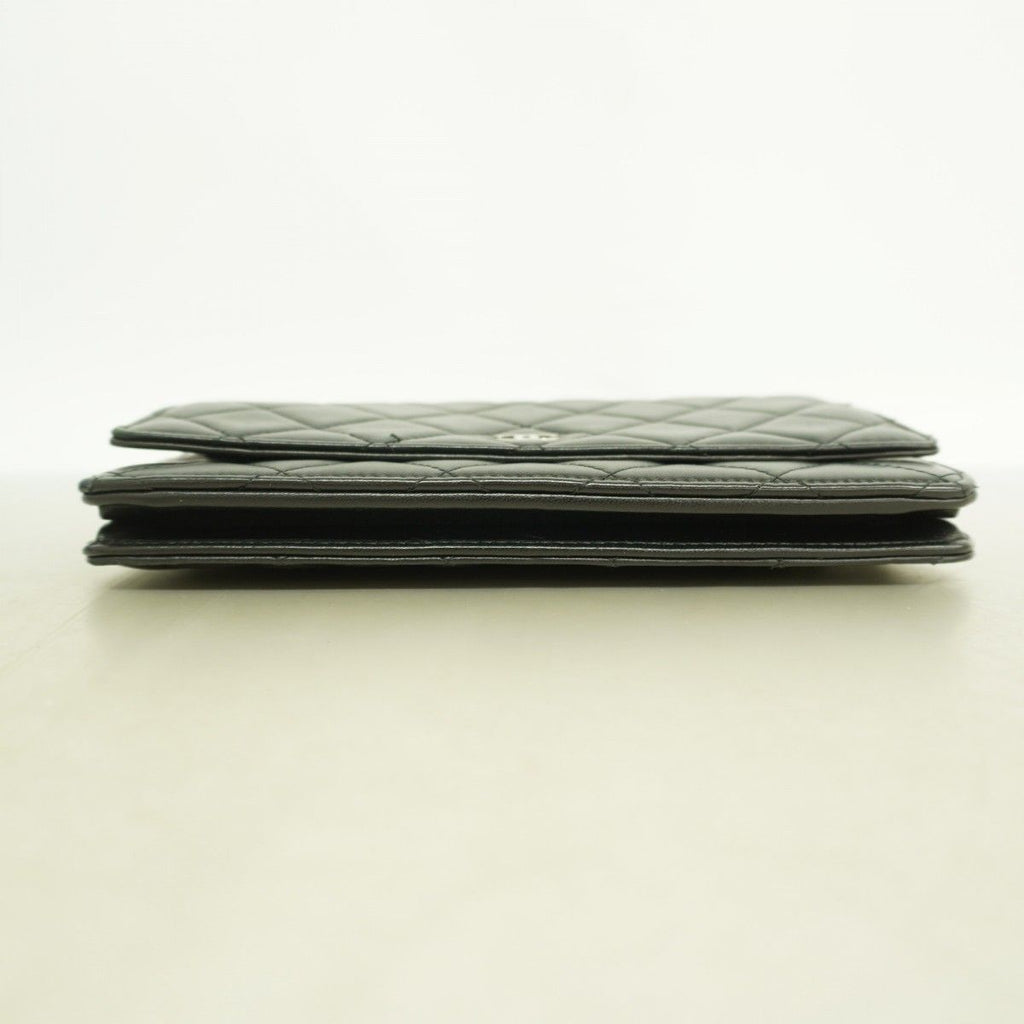 Chanel Shoulder Wallet Quilted Lambskin Black Silver — view 3