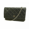 Chanel Shoulder Wallet Quilted Lambskin Black Silver