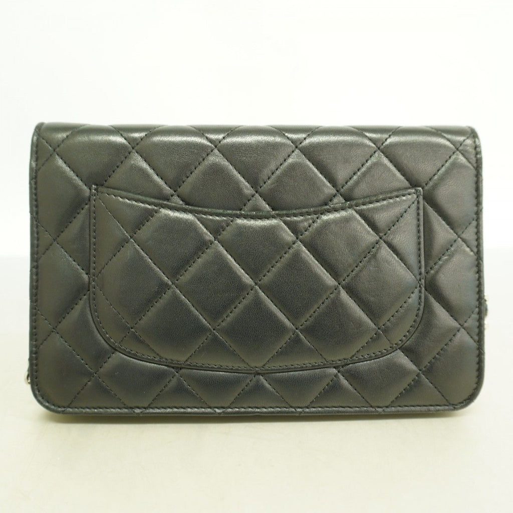 Chanel Shoulder Wallet Quilted Lambskin Black Silver — view 9
