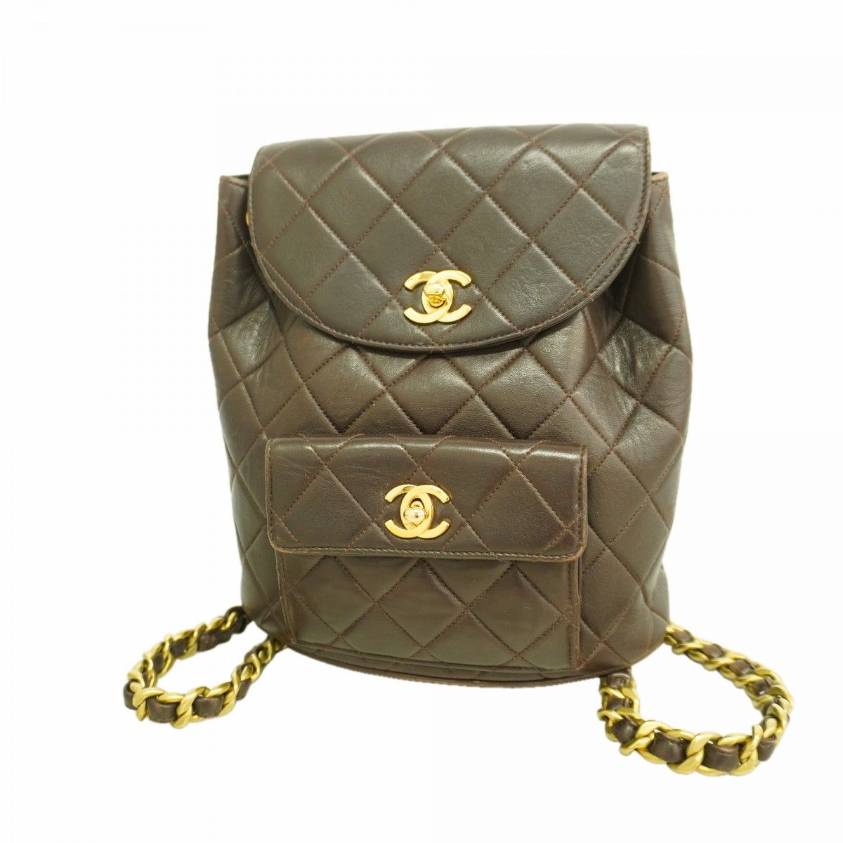 Chanel Backpack Quilted Lambskin Brown Gold