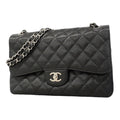Chanel Shoulder Bag Maxi Quilted Caviar Leather Black Silver