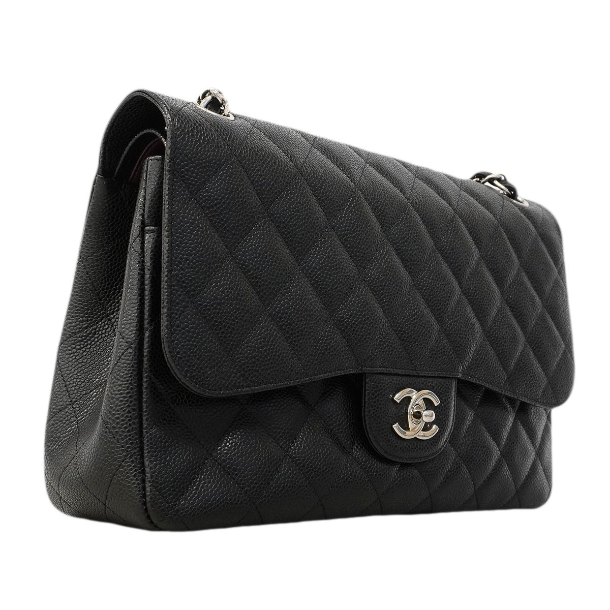 Chanel Shoulder Bag Maxi Quilted Caviar Leather Black Silver — view 2