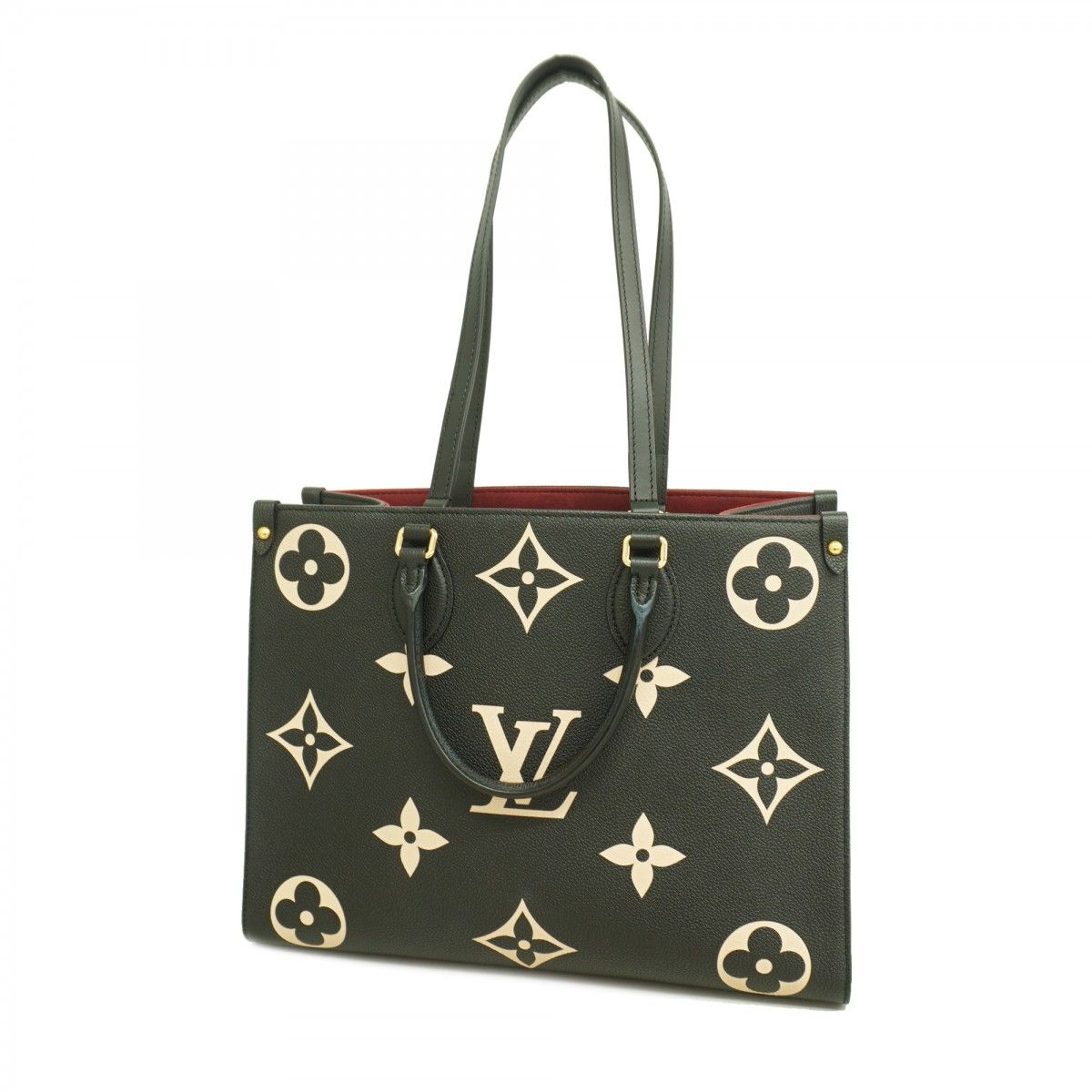 Louis Vuitton Tote Monogram Empreinte Bicolor On The Go MM Black Beige 2-Way