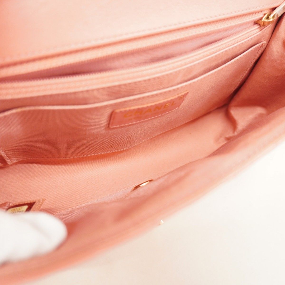 Chanel Shoulder Bag Stitch Lambskin Pink Champagne Gold — view 4