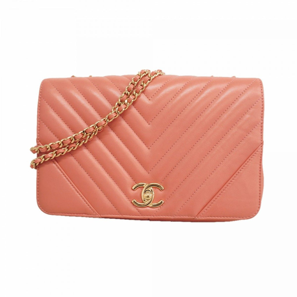 Chanel Shoulder Bag Stitch Lambskin Pink Champagne Gold