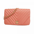 Chanel Shoulder Bag Stitch Lambskin Pink Champagne Gold
