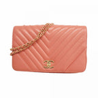 Chanel Shoulder Bag Stitch Lambskin Pink Champagne Gold