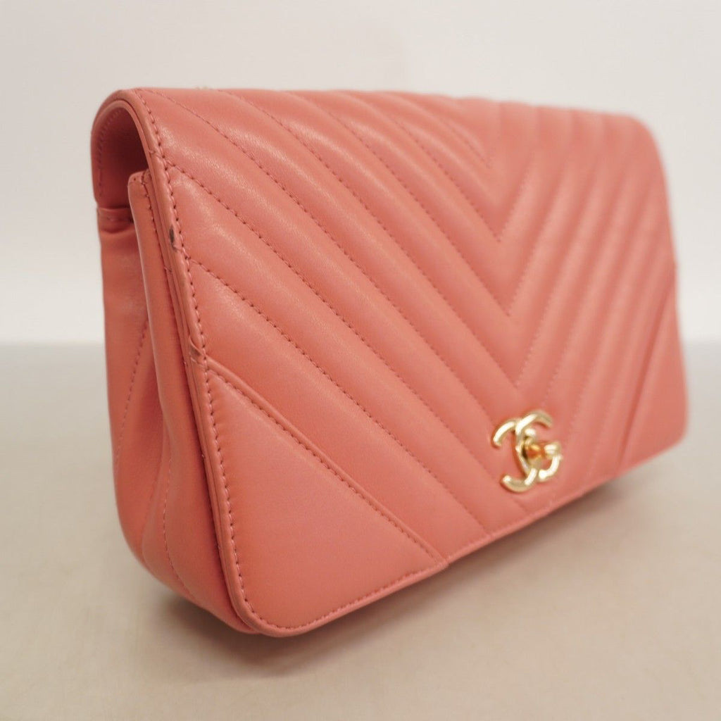 Chanel Shoulder Bag Stitch Lambskin Pink Champagne Gold — view 2