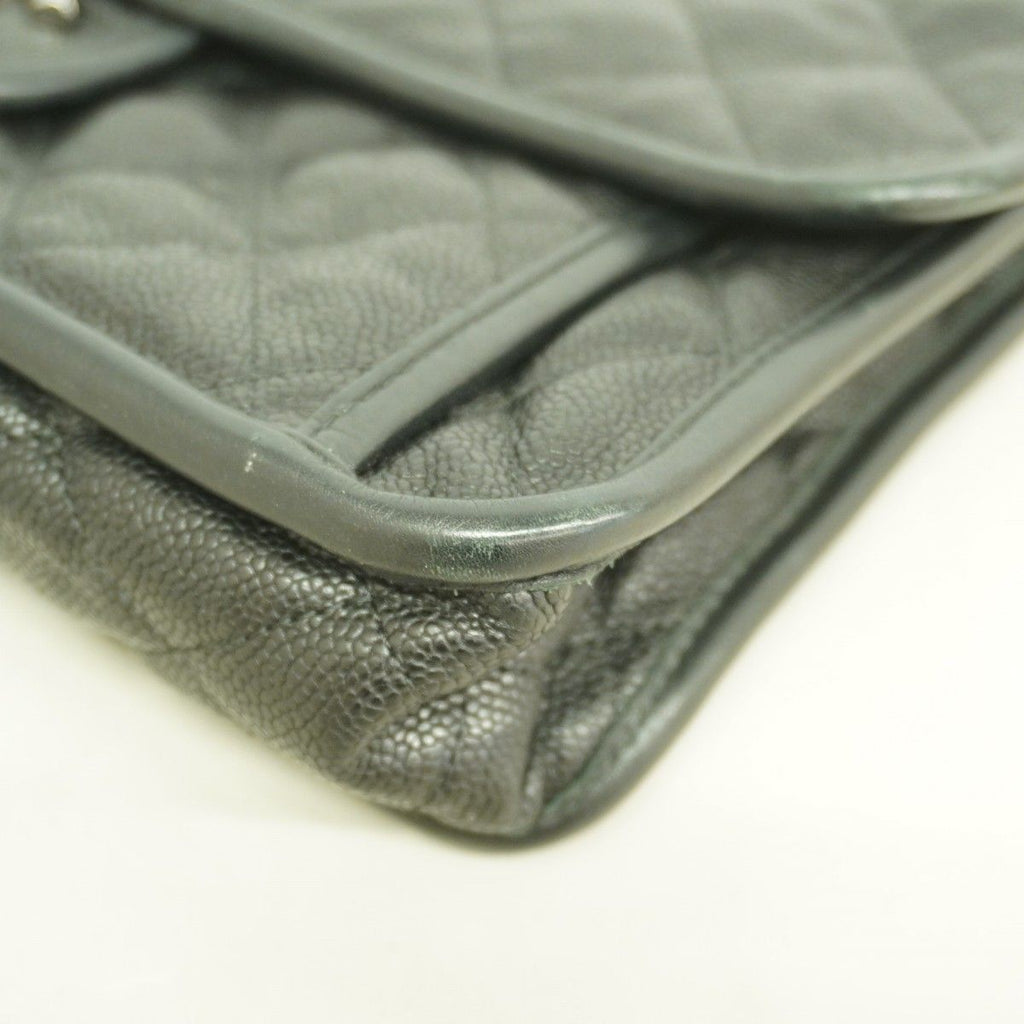 Chanel Shoulder Bag Quilted Caviar Leather Black Silver — view 8