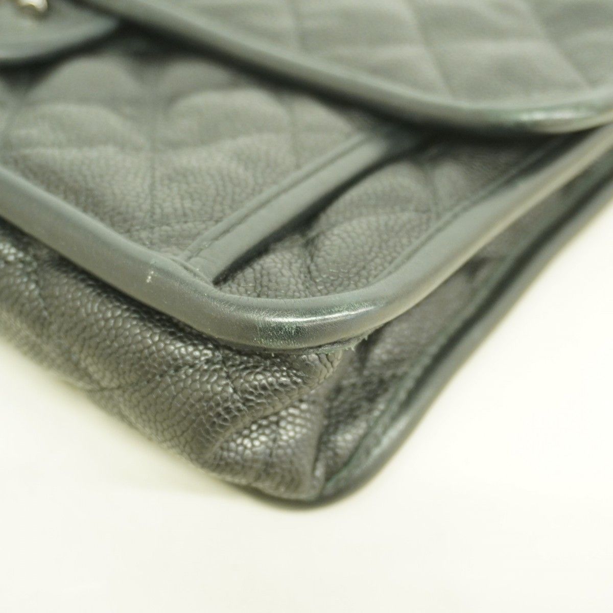 Chanel Shoulder Bag Quilted Caviar Leather Black Silver — view 8