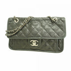 Chanel Shoulder Bag Quilted Caviar Leather Black Silver