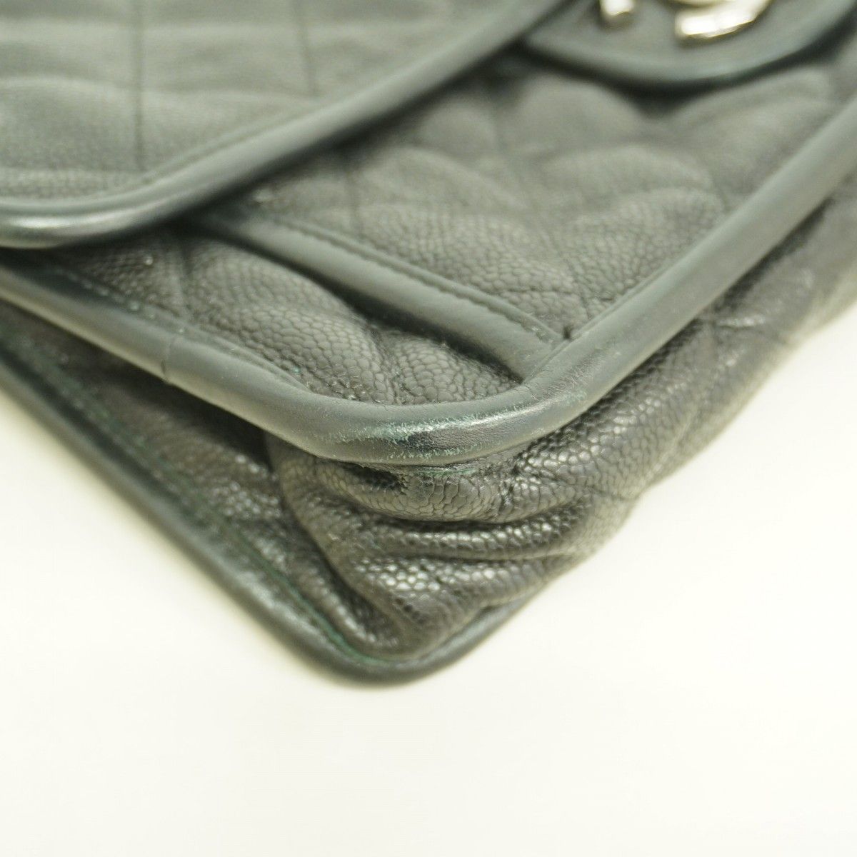 Chanel Shoulder Bag Quilted Caviar Leather Black Silver — view 6