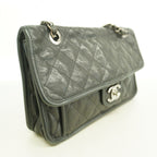 Chanel Shoulder Bag Quilted Caviar Leather Black Silver — view 2