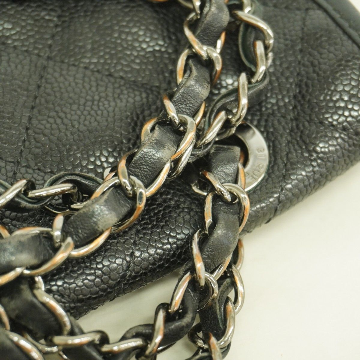 Chanel Shoulder Bag Quilted Caviar Leather Black Silver — view 9