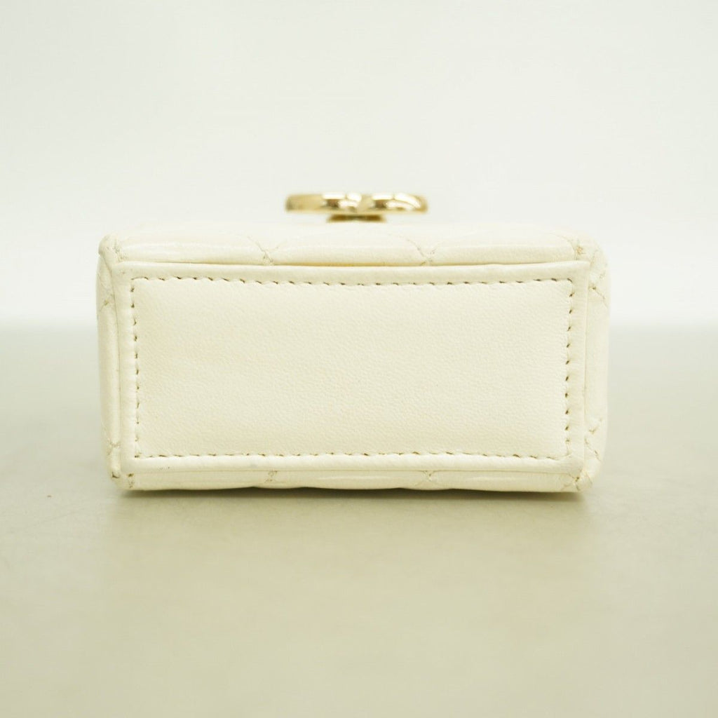 Chanel Airpods Case Quilted Lambskin White Champagne Gold Shoulder — view 3
