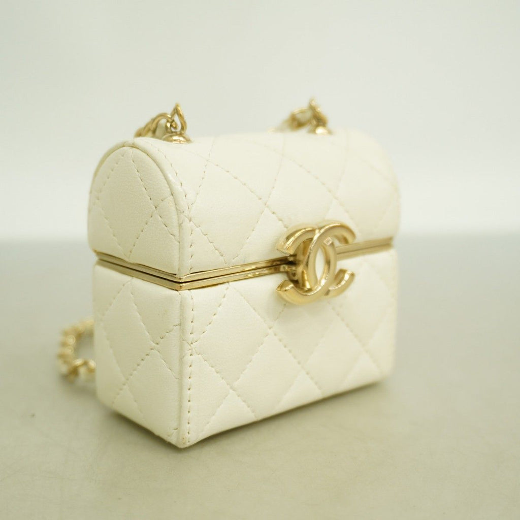 Chanel Airpods Case Quilted Lambskin White Champagne Gold Shoulder — view 2