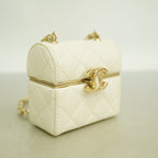 Chanel Airpods Case Quilted Lambskin White Champagne Gold Shoulder — view 2