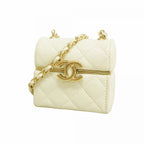 Chanel Airpods Case Quilted Lambskin White Champagne Gold Shoulder