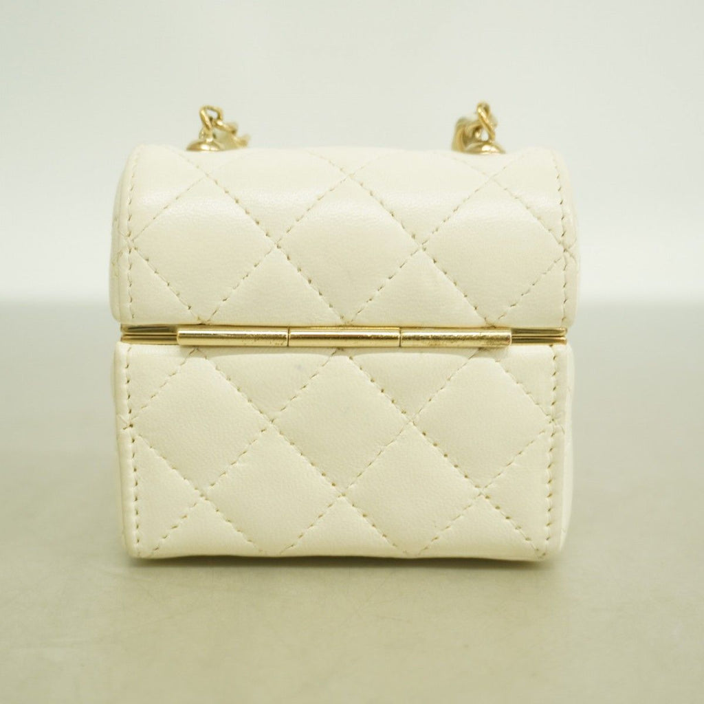 Chanel Airpods Case Quilted Lambskin White Champagne Gold Shoulder — view 9