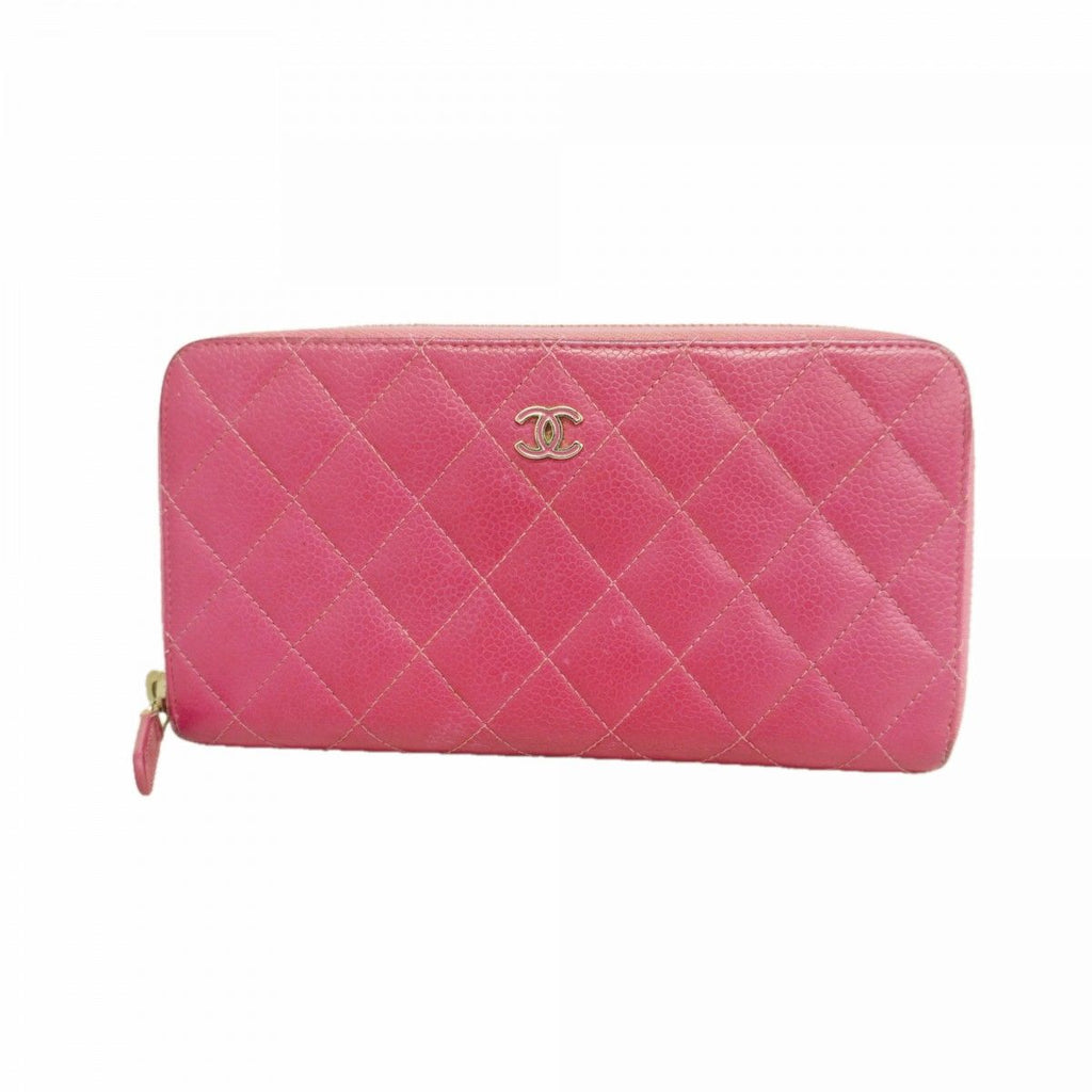 Chanel Wallet Quilted Caviar Leather Pink Silver