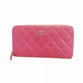 Chanel Wallet Quilted Caviar Leather Pink Silver