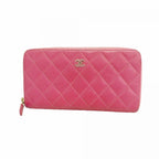 Chanel Wallet Quilted Caviar Leather Pink Silver