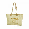 Chanel Chain Tote Deauville Straw Beige Champagne Gold