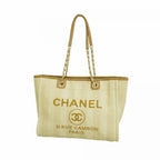 Chanel Chain Tote Deauville Straw Beige Champagne Gold