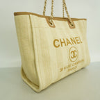 Chanel Chain Tote Deauville Straw Beige Champagne Gold — view 2