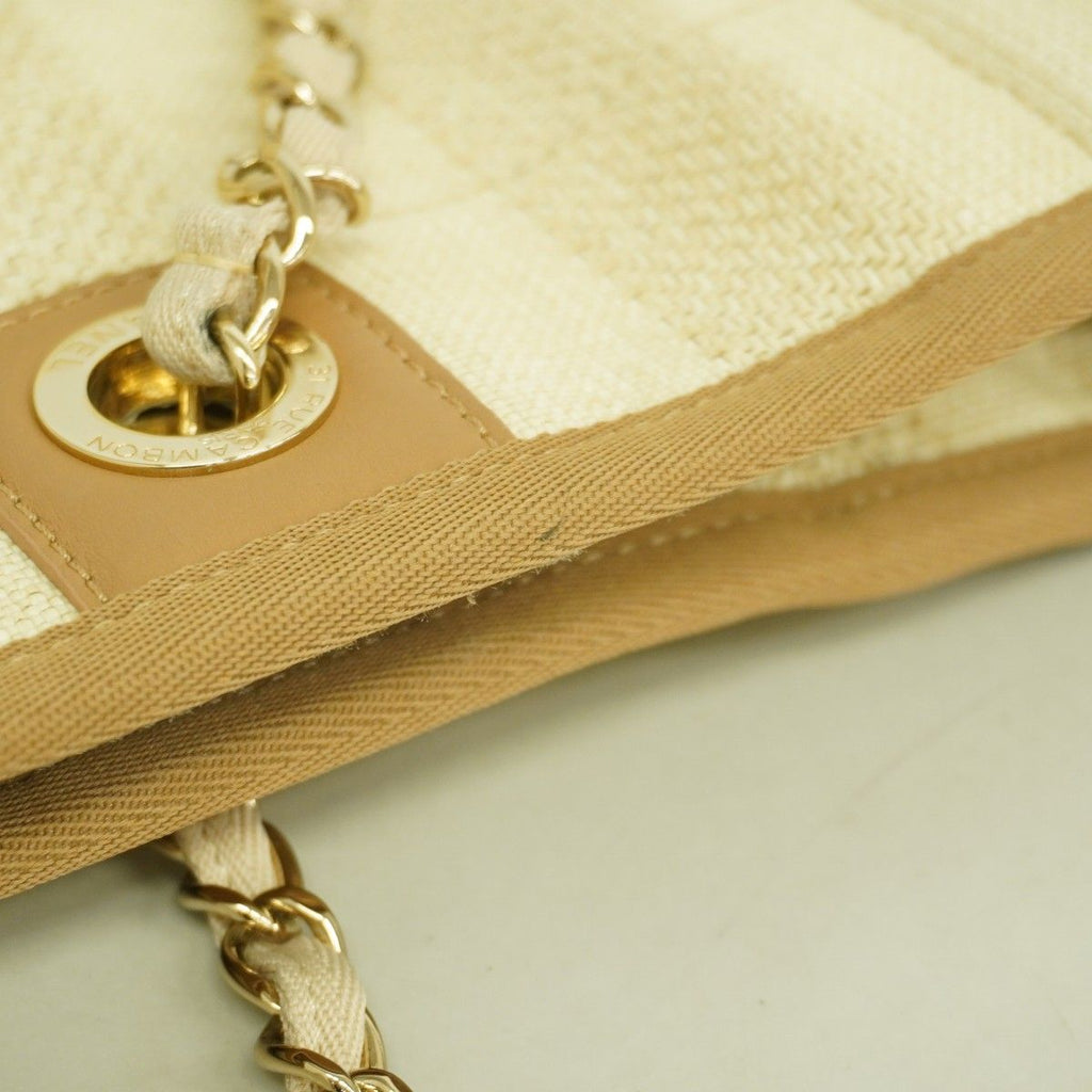 Chanel Chain Tote Deauville Straw Beige Champagne Gold — view 6