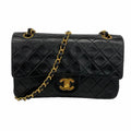 Chanel Shoulder Bag Quilted Lambskin Black Gold