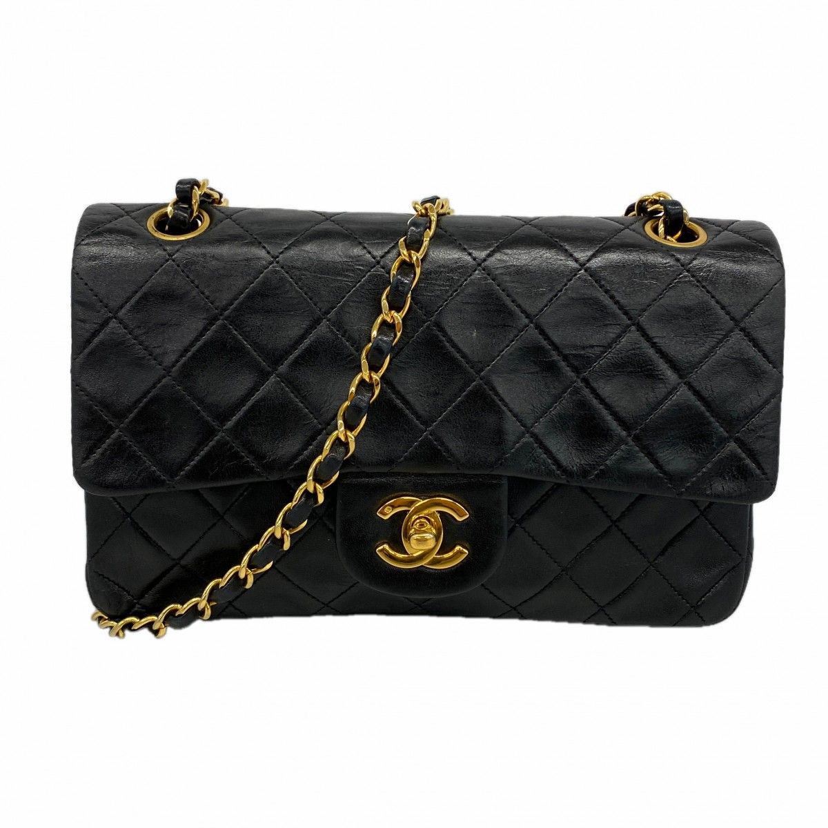 Chanel Shoulder Bag Quilted Lambskin Black Gold