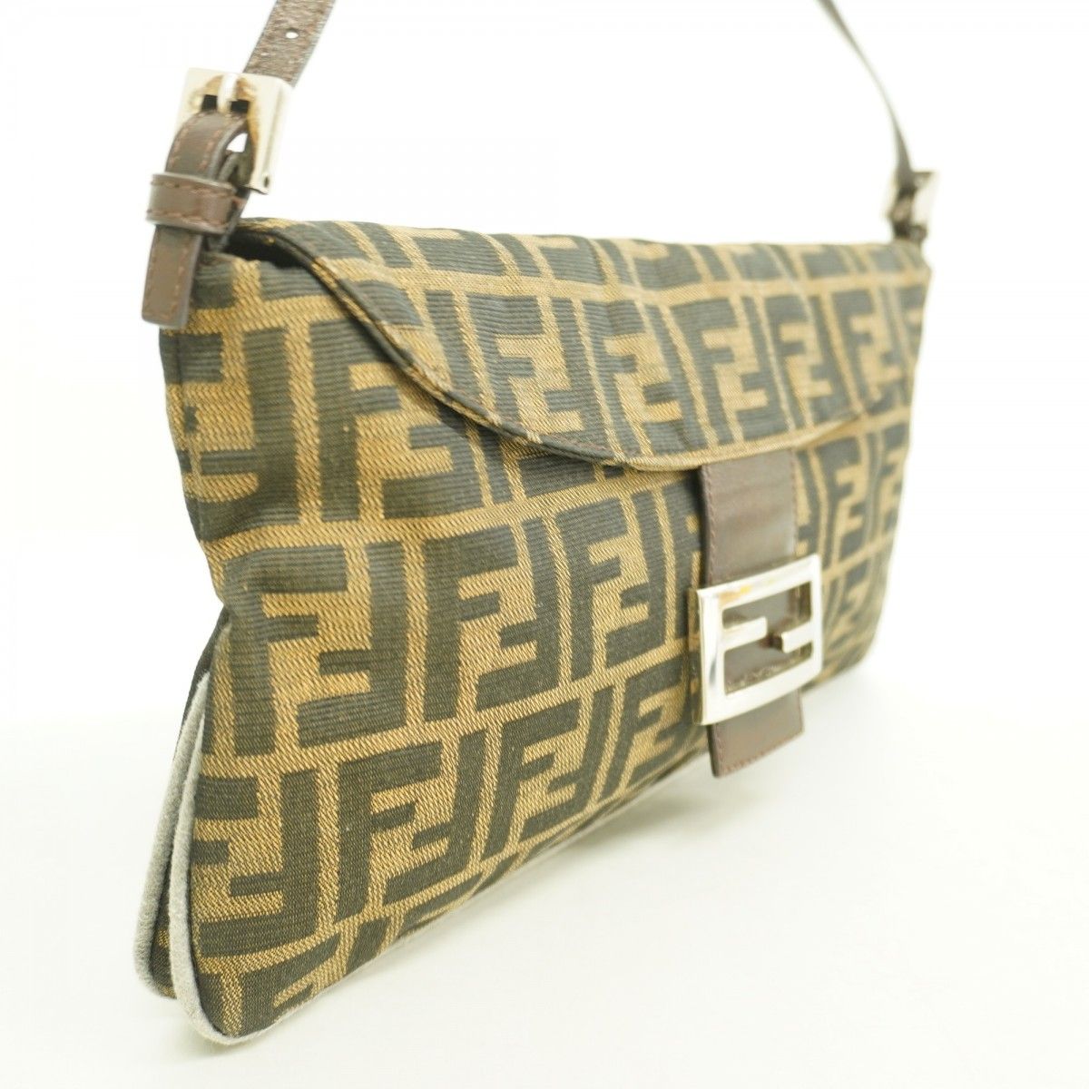 Fendi Handbag Zucca Nylon Canvas Brown Silver — view 2