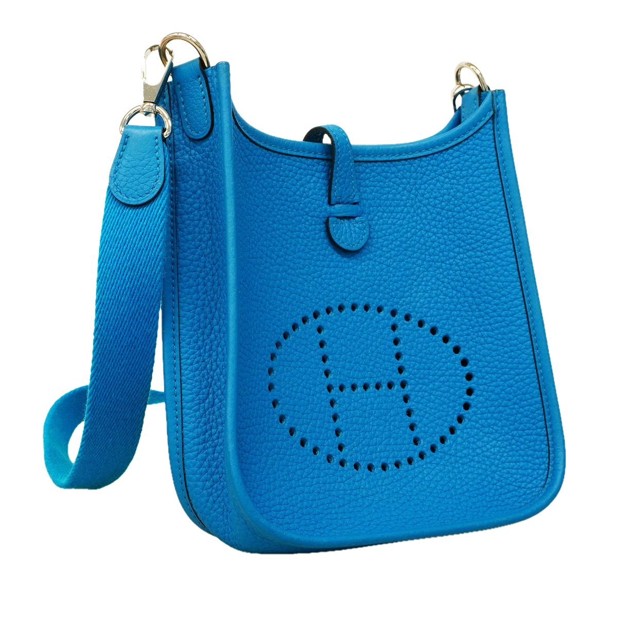Hermes Shoulder Bag Evelyne TPM Taurillon Clemence Blue Frida Silver — view 2