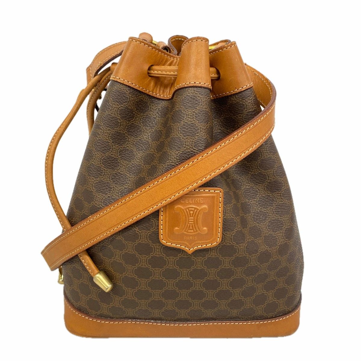 Celine Shoulder Bag Macadam Brown Gold
