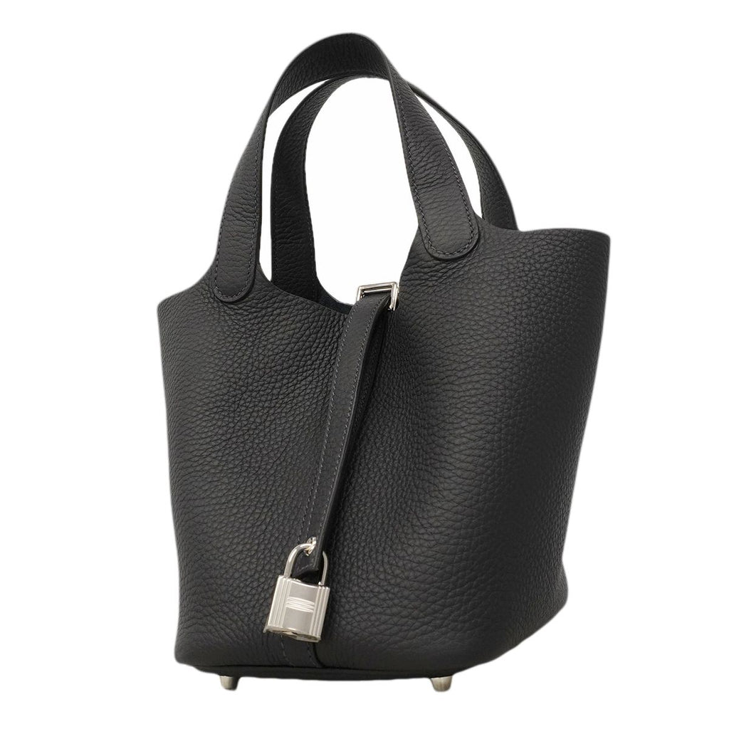 Hermes Handbag Picotin Lock PM Taurillon Clemence Canvas Silver