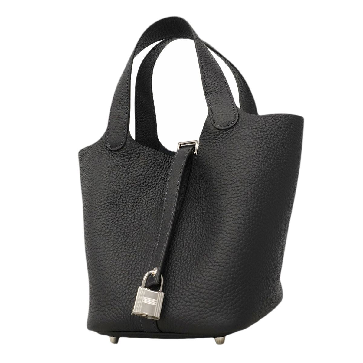 Hermes Handbag Picotin Lock PM Taurillon Clemence Canvas Silver