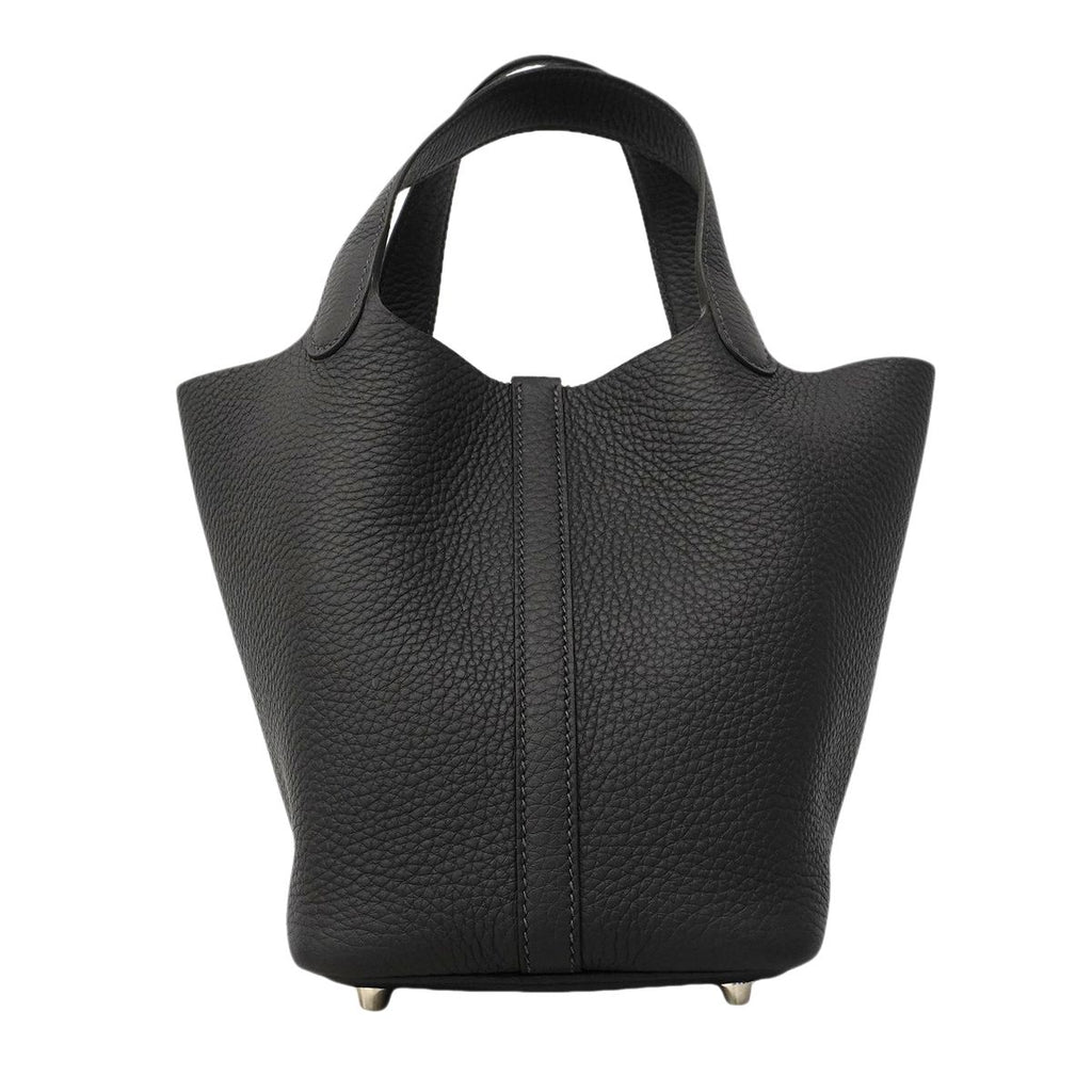 Hermes Handbag Picotin Lock PM Taurillon Clemence Canvas Silver — view 6