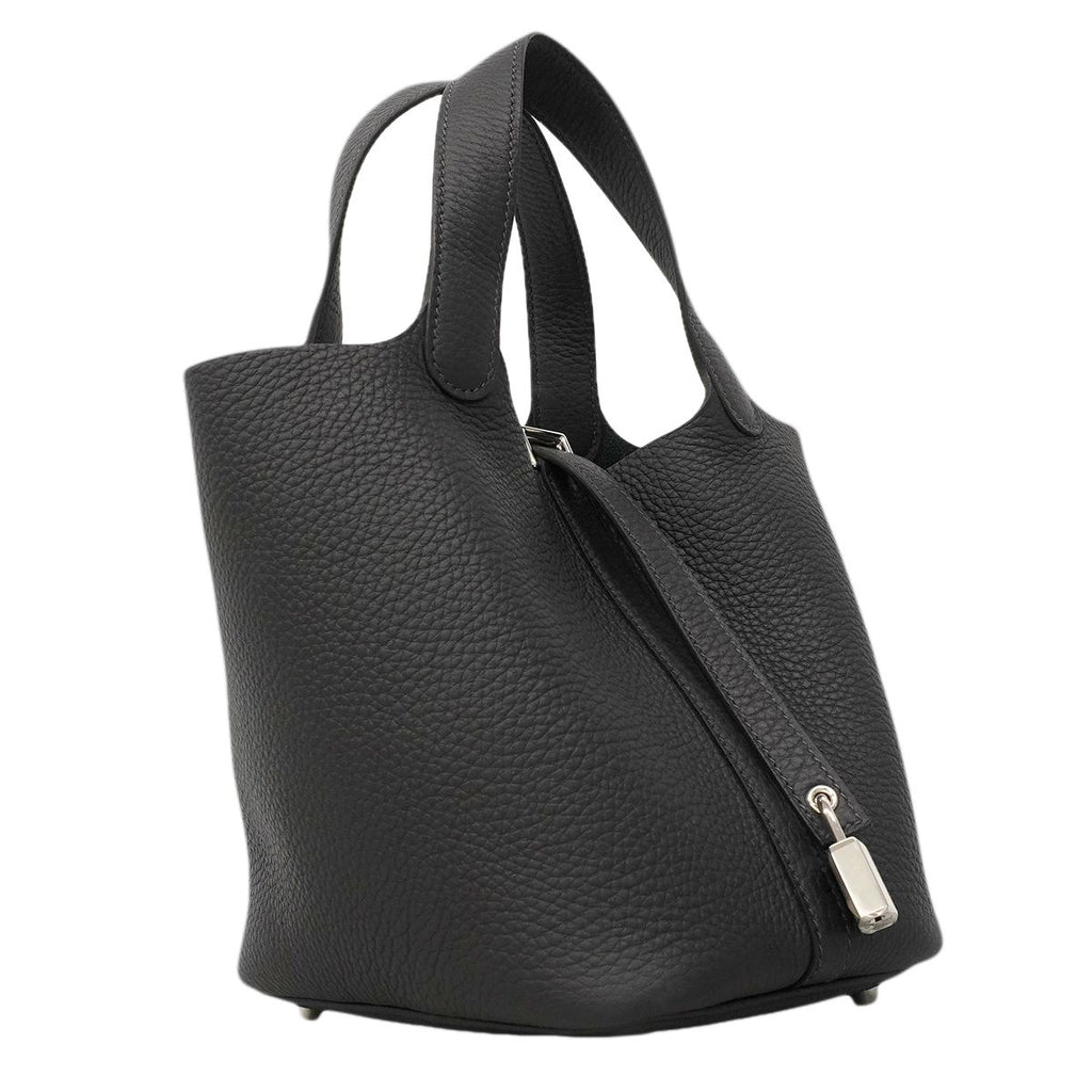 Hermes Handbag Picotin Lock PM Taurillon Clemence Canvas Silver — view 2