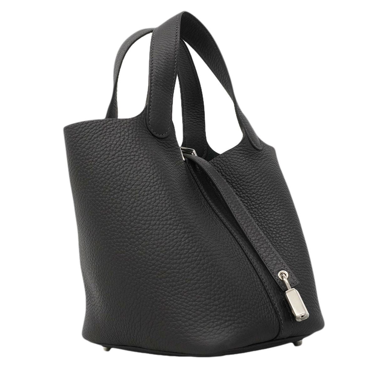 Hermes Handbag Picotin Lock PM Taurillon Clemence Canvas Silver — view 2