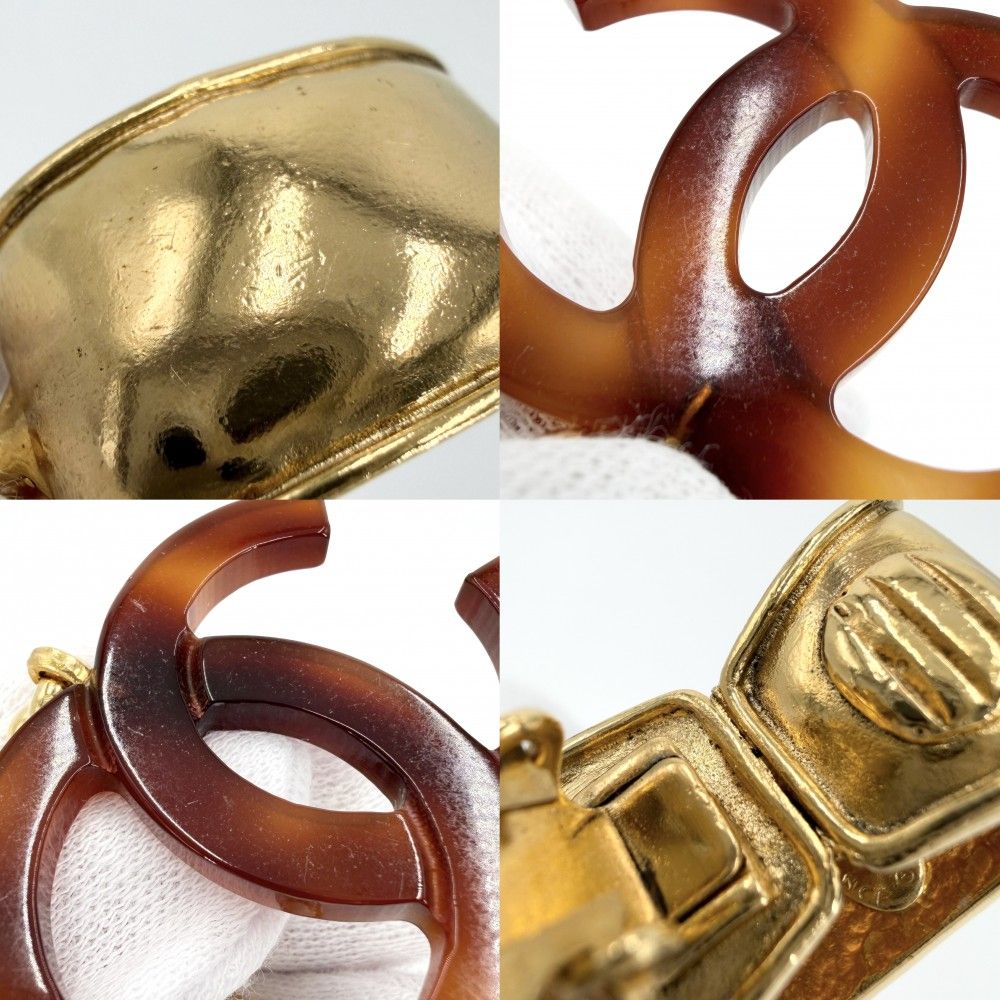 Chanel Earrings CC Logo Coco Swing Plastic Gold Plated Brown — view 4